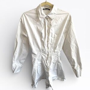 Zara White Button-Down Shirt with Pleated Front